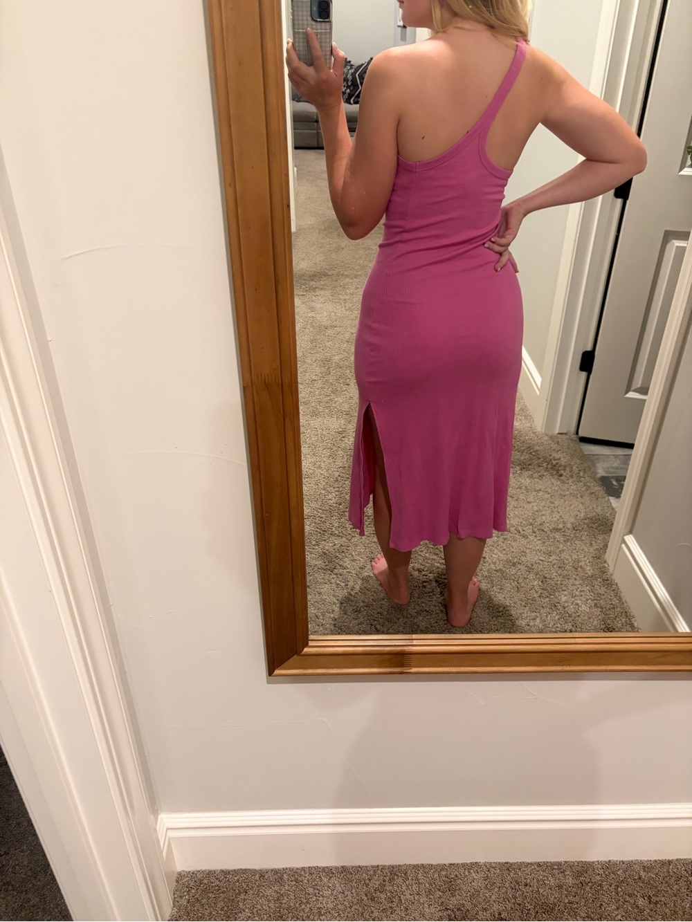 Pink Aerie Ribbed One-Shoulder Midi Dress - Picture 6 of 6